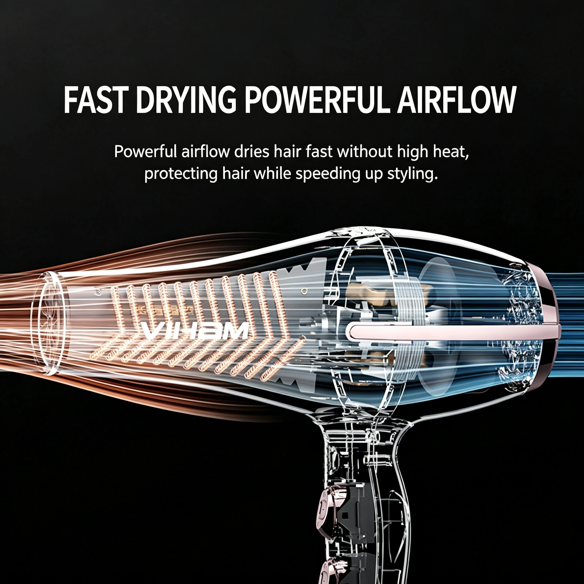 VIHAM Professional Negative Ionic Hair Dryer | 85K RPM Fast Dry, No Heat Damage, Salon-Quality Smooth Hair