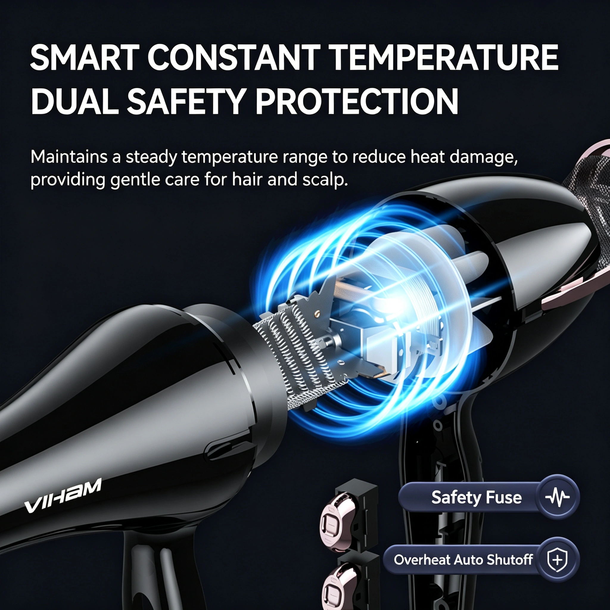 VIHAM Professional Negative Ionic Hair Dryer | 85K RPM Fast Dry, No Heat Damage, Salon-Quality Smooth Hair - Image 6