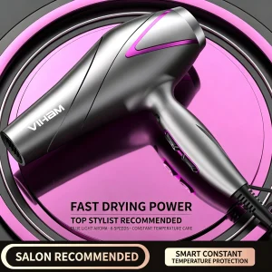 VIHAM Professional Salon-Grade Hair Dryer | High-Power Motor + Intelligent Constant Temp + 6 Adjustable Settings – Ideal for Home & Salon Use