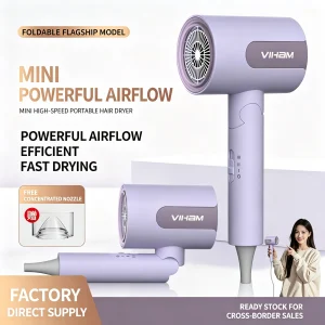 VIHAM Mini Foldable Hair Dryer | 345g Ultra-Light, Fast Drying, Adjustable Heat/Speed for Travel & Home