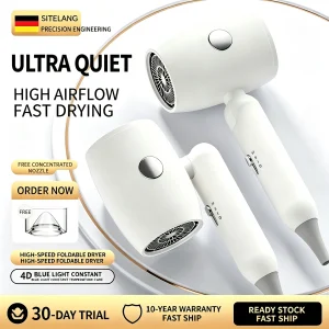 VIHAM SITELANG Foldable Hair Dryer | Ultra-Quiet, 7s Fast Dry, 345g Lightweight, 4D Blue Light Constant Temp Care