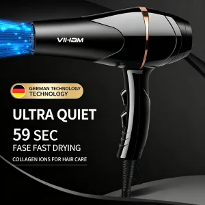 VIHAM Salon-Grade Hair Dryer | 29s Fast Drying, Ultra-Quiet, Blue Light Collagen Ionic Care