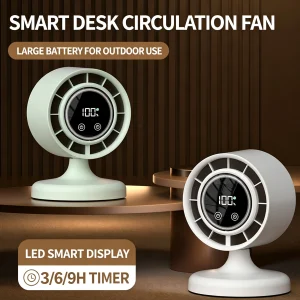 VIHAM Smart Rechargeable Desktop Air Circulator Fan | 5-Speed Control, LED Display & Timer