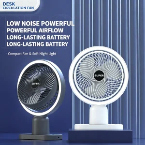 VIHAM 2-in-1 Desktop Fan with LED Light | Ultra-Quiet, USB-Powered Air Circulator