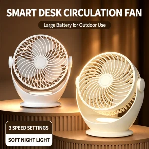 VIHAM 2-in-1 Rechargeable Desk Fan with LED Night Light | 3-Speed Control, Ultra-Long Battery Life
